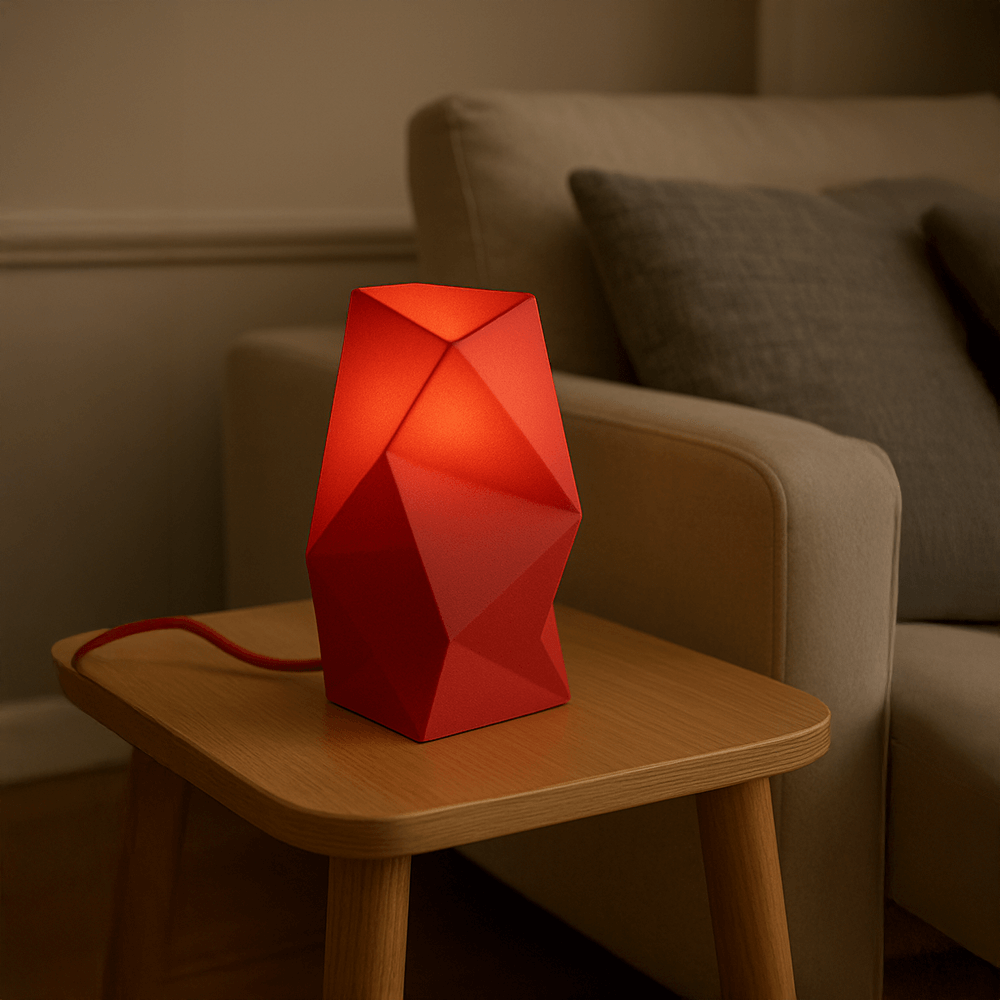 Astra Table Lamp – Geometric Design in Crimson Red