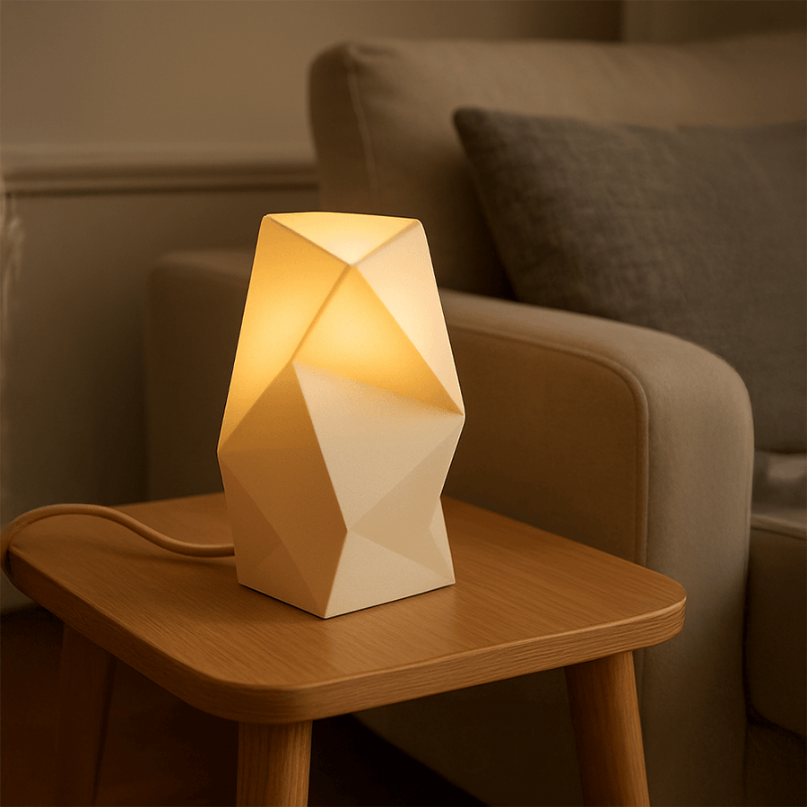 Astra Table Lamp – Geometric Design in Ivory White